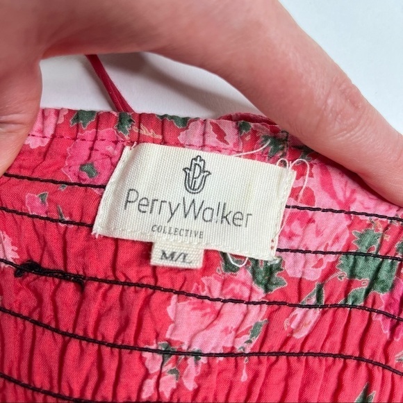 PERRY WALKER Annie Maxi II Floral Pink Boho Tassel Long Ruffle Tiered Maxi Dress - Picture 3 of 15